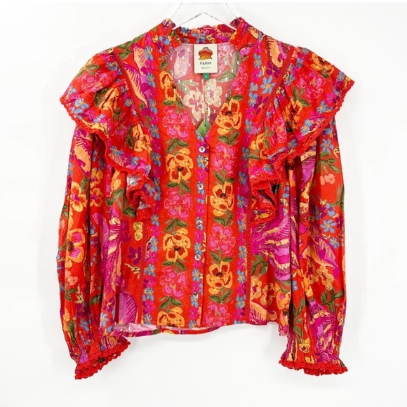 NWT FARM Rio Spring Bananas Ruffle Blouse S - Picture 2 of 4